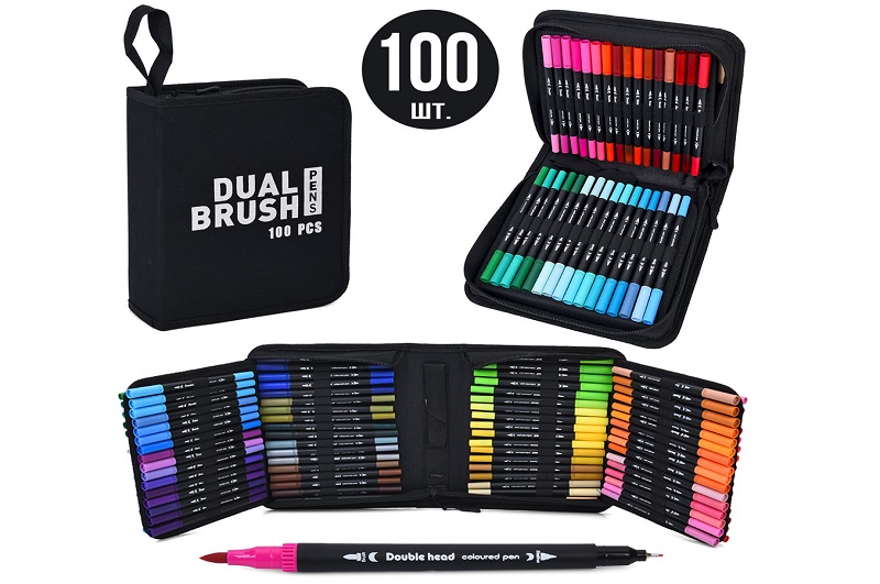 Набір для творчості MK 5766-100 (6шт) маркери, двосторонні, набір 100шт, у пеналі, 19,5-23-7см