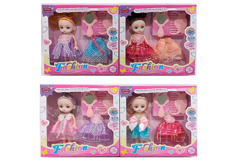 Лялька 66060-27-28 (60шт) 14см, гребінець, дзеркало, спідниця, 4 види, в кор-ці, 19-19-4,5см