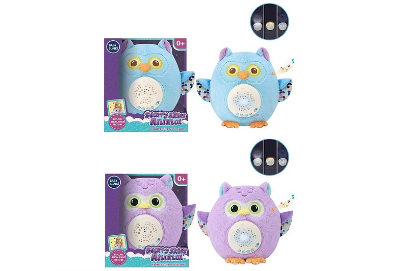 Нічник 1986-1/2 сова м'як.батар.муз.проектор.2в.кор.27*14,5*23 /24/