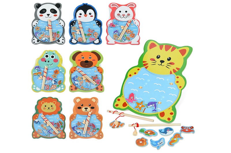 Дерев'яна іграшка Риболовля MD 1374 (60шт) магнитна, 2 вудки, морські мешканці 10шт, 8 видів, у паке