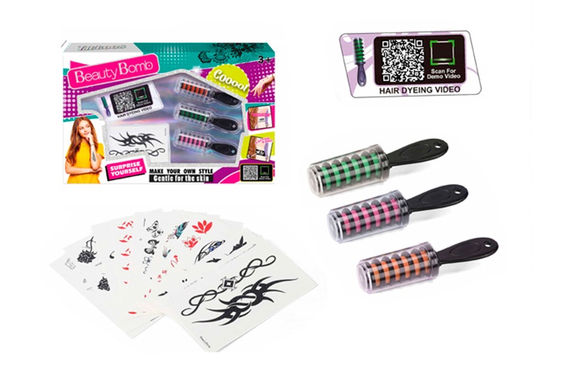 Косметика RY6267 (72шт) крейда для волосся 3шт/3кольори, тату, в кор-ці, 33-20,5-4см