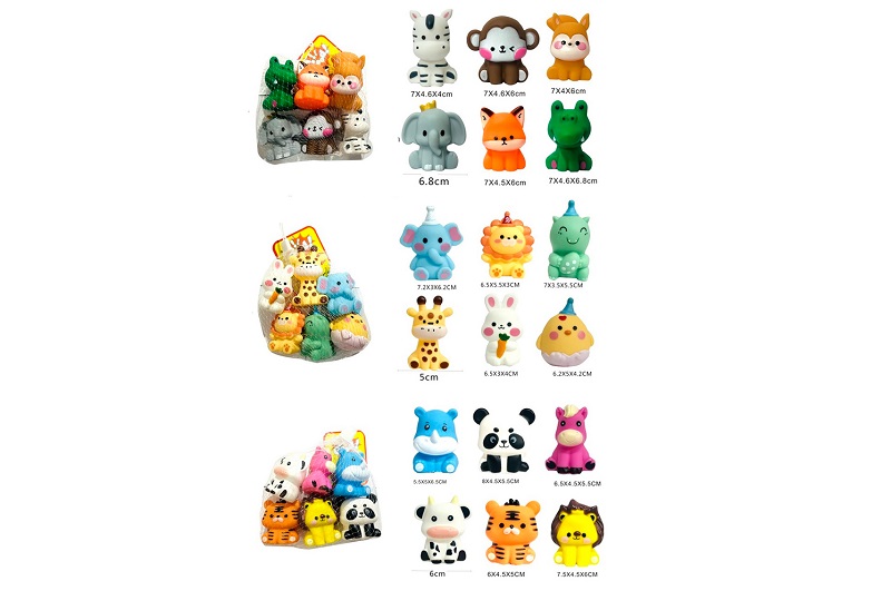 Іграшка для купання 508-368-67-381 (180шт) набір 6шт, тварини, від 6см, пискавка, 3 види, в сітці, 1