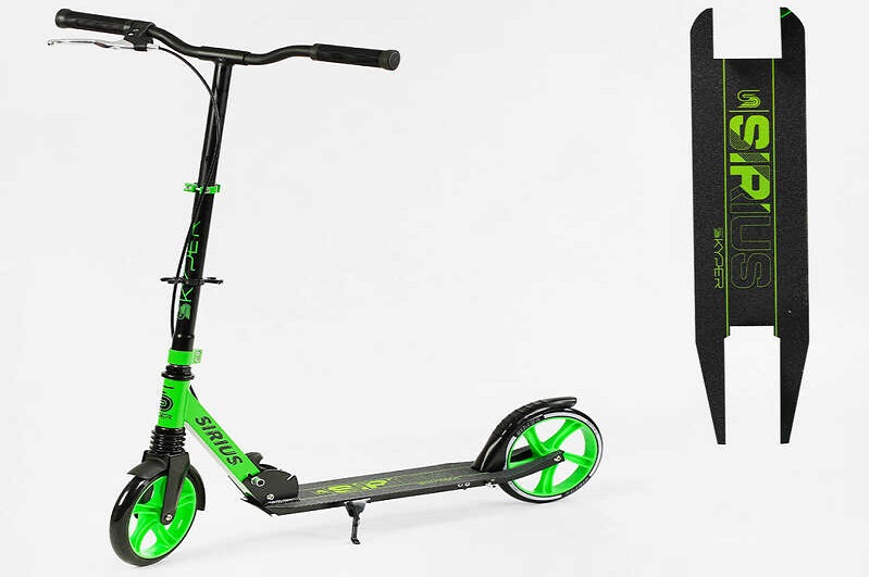 Самокат двоколісний Skyper" S 95019 (4) "Sirius", салатово-чорний, колеса PU 200 мм, 1 амортизатор,"
