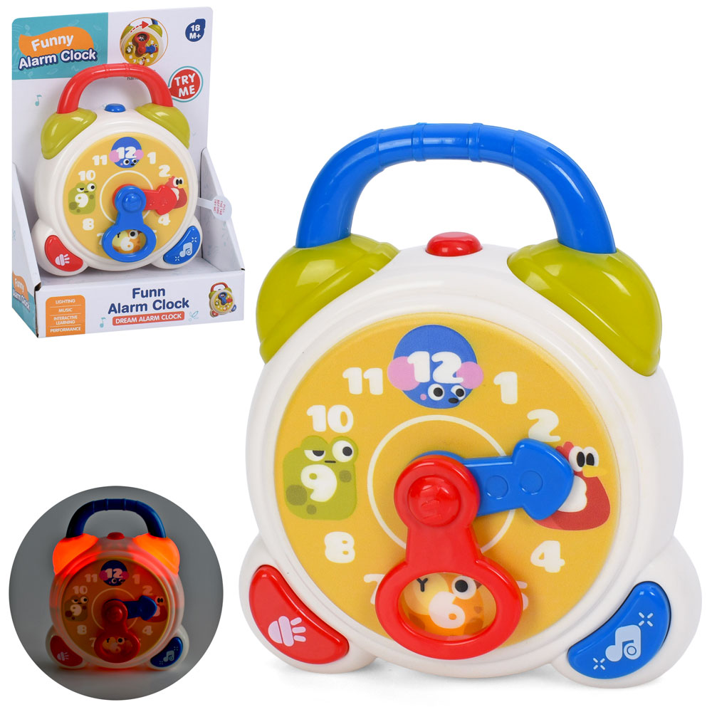 Гра 66010 (32шт) годинник, 12,5см, музика, світло, 2 кольори, на бат-ці, в кор-ці, 18,5-13-5,5см