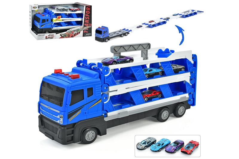 Трейлер D663-T204B (9шт) інерція, 37см, машинка 7см (4шт), звук, світло, на бат-ці (табл), рухомі де