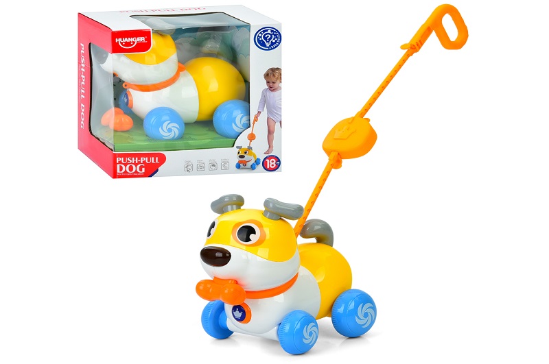 Каталка HE0553 (12шт) на палці 55см, собака, 24см, музика,звук,світло, сенсор, кістка, рухливі детал