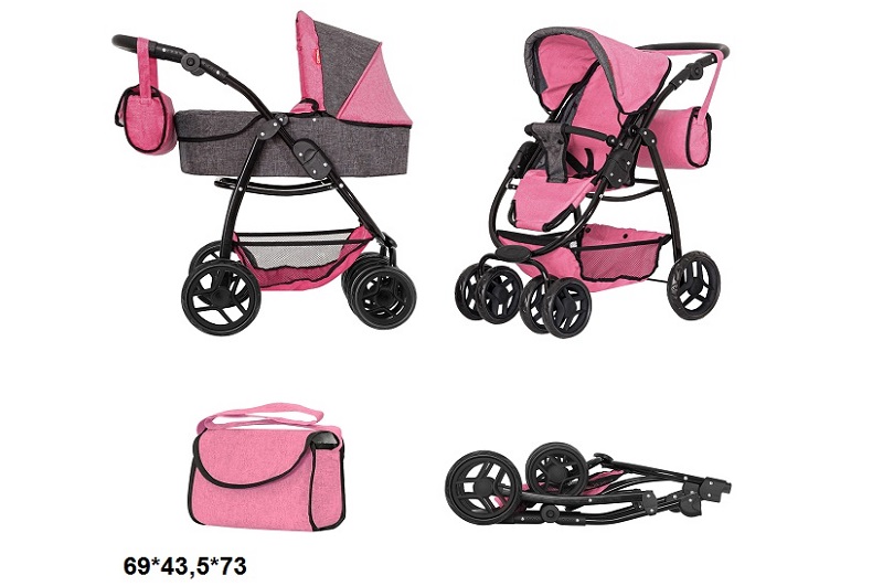 Коляска для ляльки 2в1 CARRELLO AVANTI 9662 PINK з сумкою метал.кор.60,5*18,5*38,5 /1/