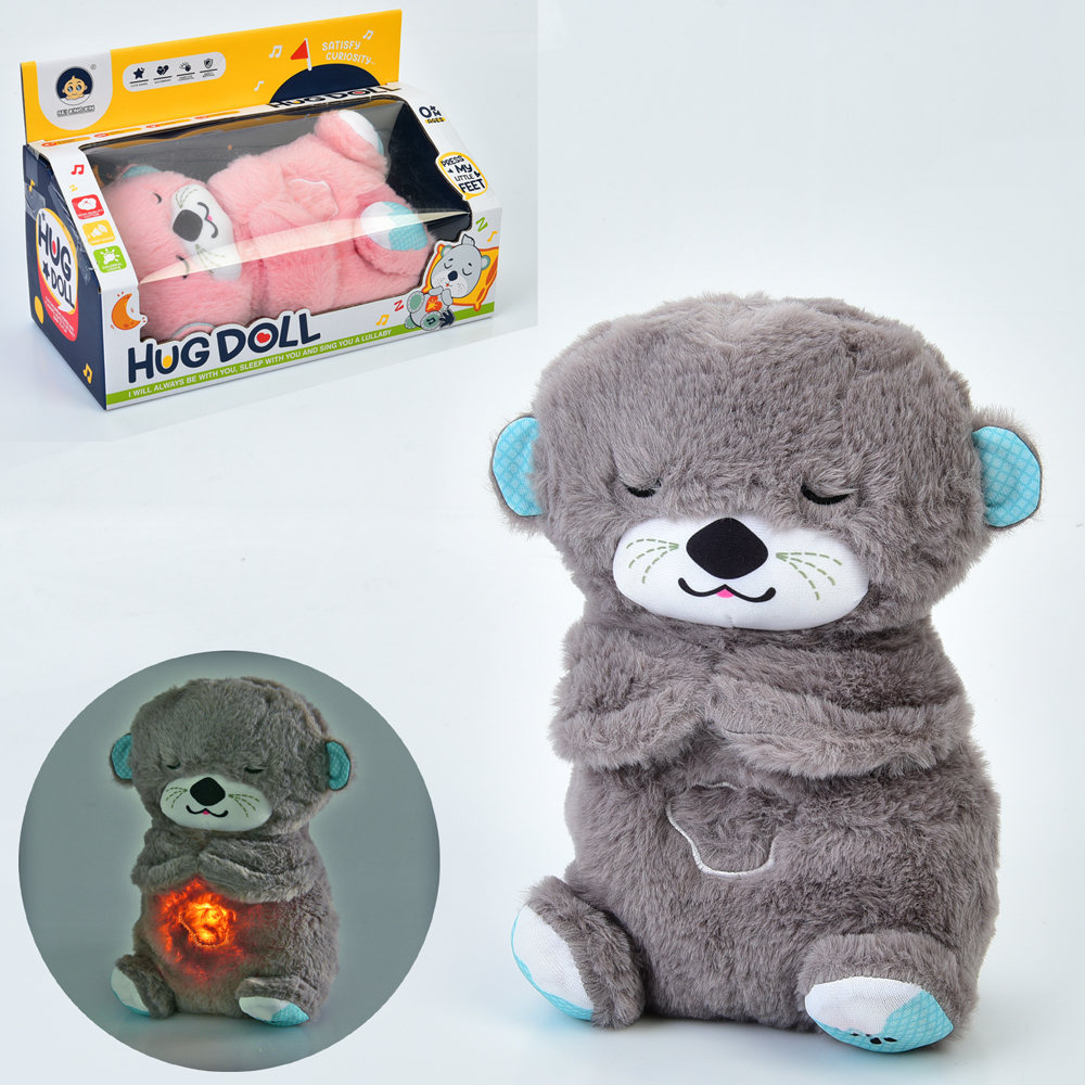 Нічник 988-39 (24шт) 25см, музика, світло, дихає (рухливий живіт), плюш, 2 кольори, на бат-ці, в кор