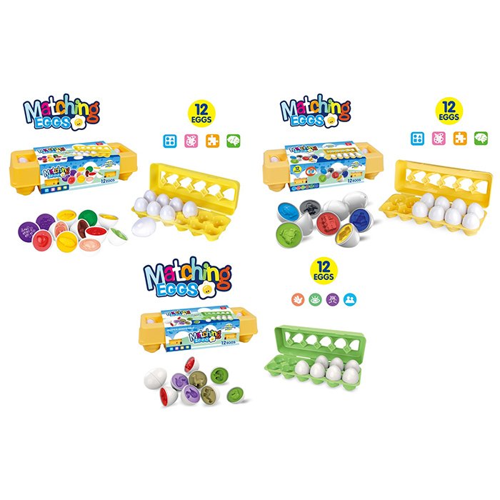 Гра MDX333-1-3-4 (24шт) яйця-пазли, 6см, набір 12шт, лоток, 3 види (фрукти, транспорт, динозаври), в