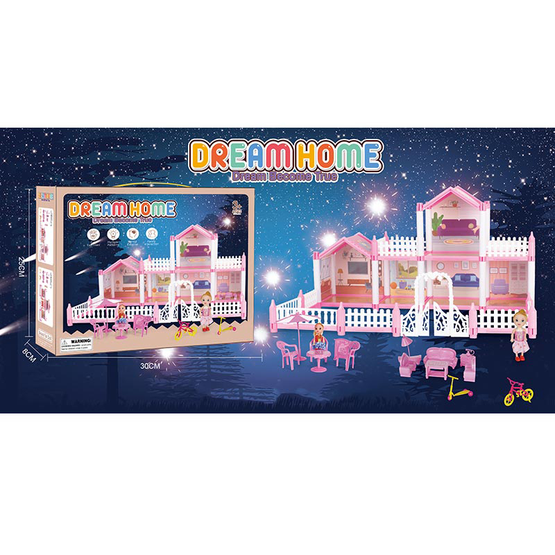 Будиночок SH99-5 (28шт) 2 поверхи, світло, меблі, лялька 2шт 10см, 138дет, бат(табл), в кор-ці, 30-2