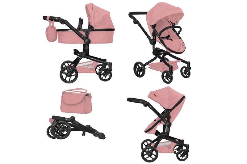 Коляска для ляльки 2в1 CARRELLO FORTUNA 9695 POWDER PINK з сумкою метал.кор.54,5*14,5*38,5 /1/