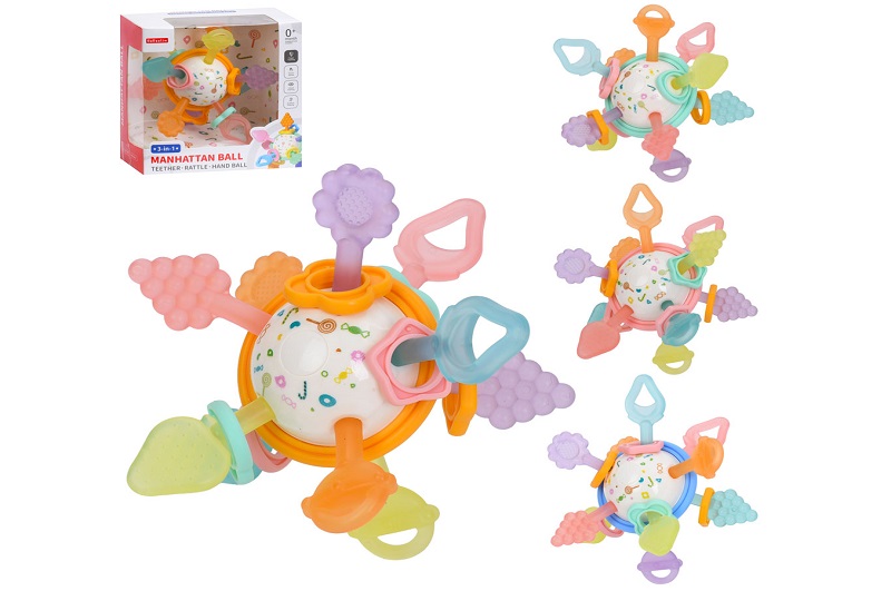 Брязкальце 1127-5A (48шт) 10,5см, прорізувач, тріскачка, текстурні деталі, сенсорна гра/тактильна гр