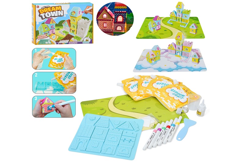 Набір для творчості I001 (16шт) Місто мрій, побудуй будинок, світло, гипс, формочки, маркери 6шт, ін