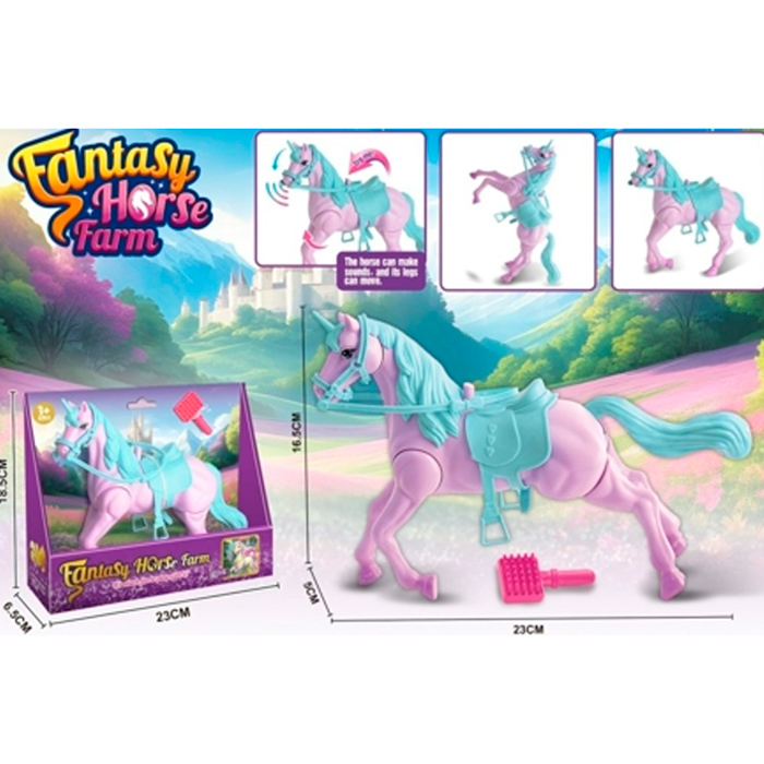 Конячка 3212A-2 (48шт) єдиноріг, 18см, звук, рухливі ноги та хвіст (механіч), гребінець, бат(табл),