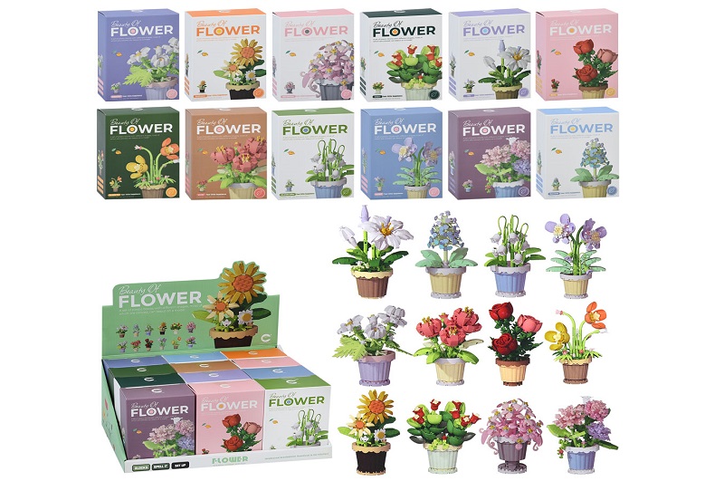 Конструктор 7219-7230 УПАК12шт (144шт) квіти у горшику, від 105дет, в кор-ці,(12 вид) в диспл, 28,5-