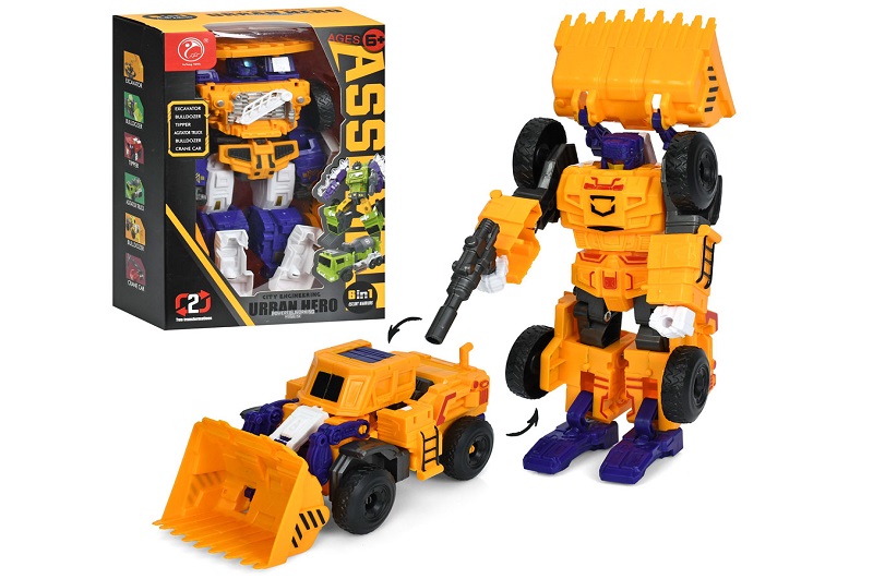 Трансформер 908-1D-2D (48шт) робот 18см+будтехніка, зброя, 2 види, в кор-ці, 15-21,5-8см