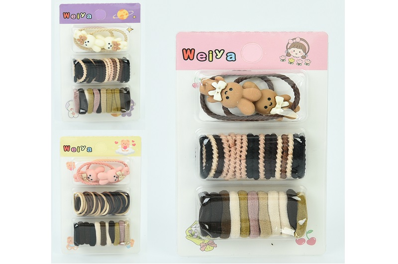 Аксесуар для волосся YG0160 Упак12шт(408шт) набір резинок,3 коль, на листі, 7-11,5-2см, упак паке 12