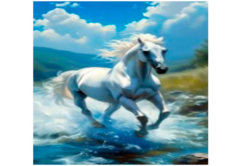 Набір для творчості YG0301 (120шт) алмазна мозаїка/діамантова мозаїка, 20-30см, білий кінь, річка, у