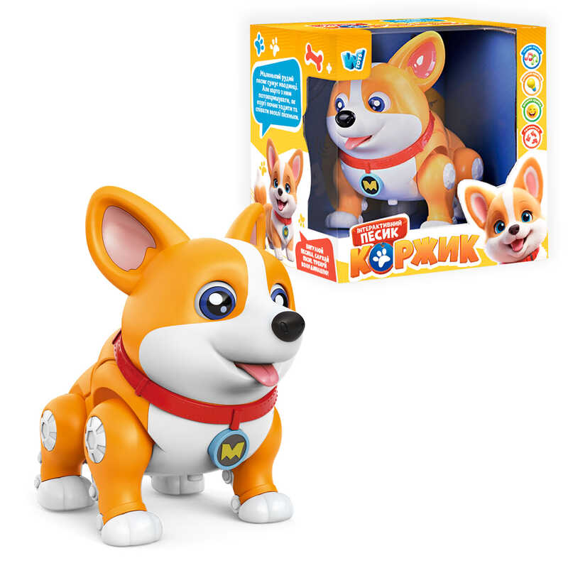 Інтерактивний песик Коржик" 61327 (36/2) "WToys", УКРАЇНСЬКА МОВА, підсвічування, пісні, ходить"