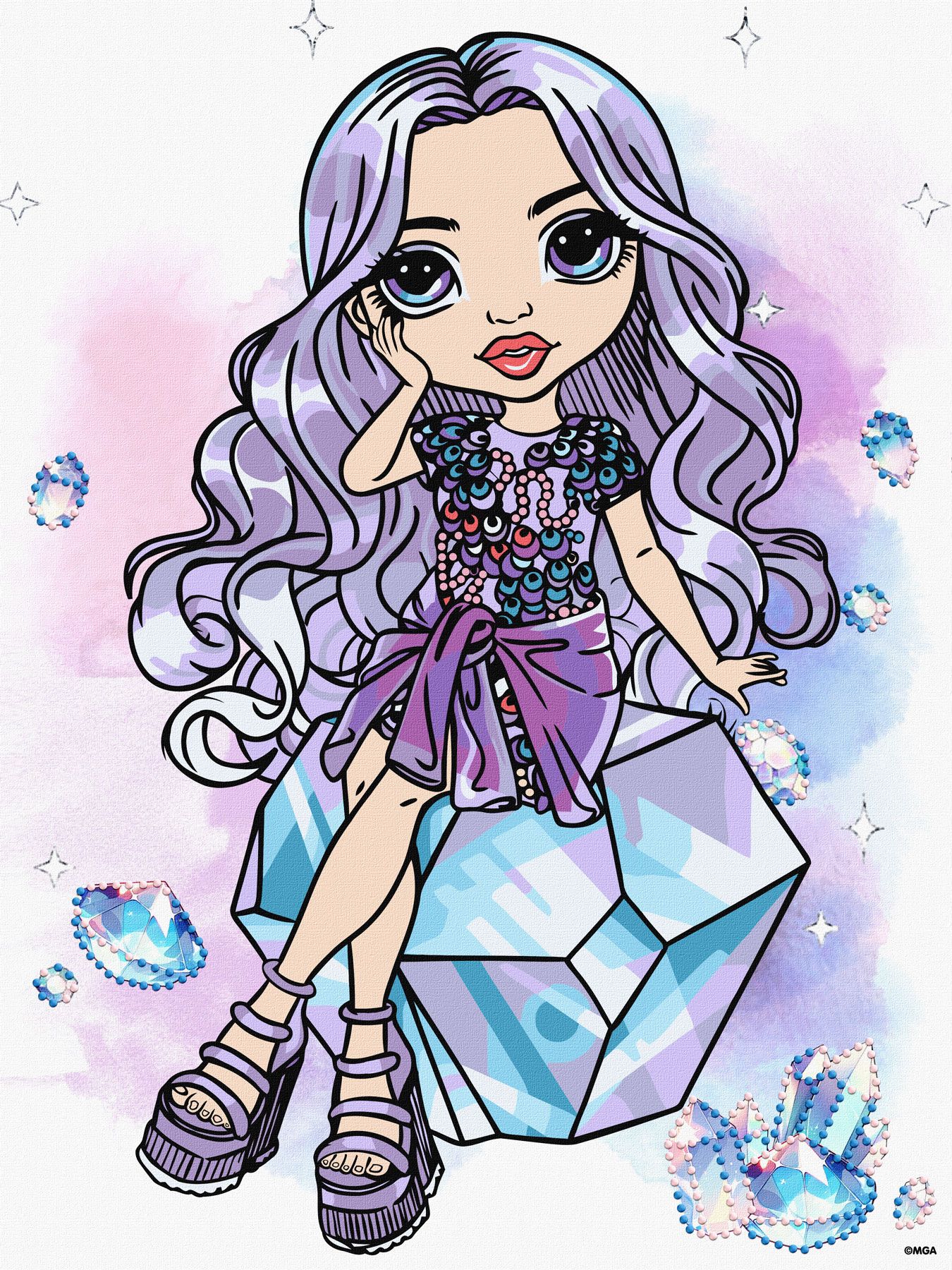 Картина по номерах для дітей Rainbow High. Violet" зі стразами 30х40см  KHO1339"