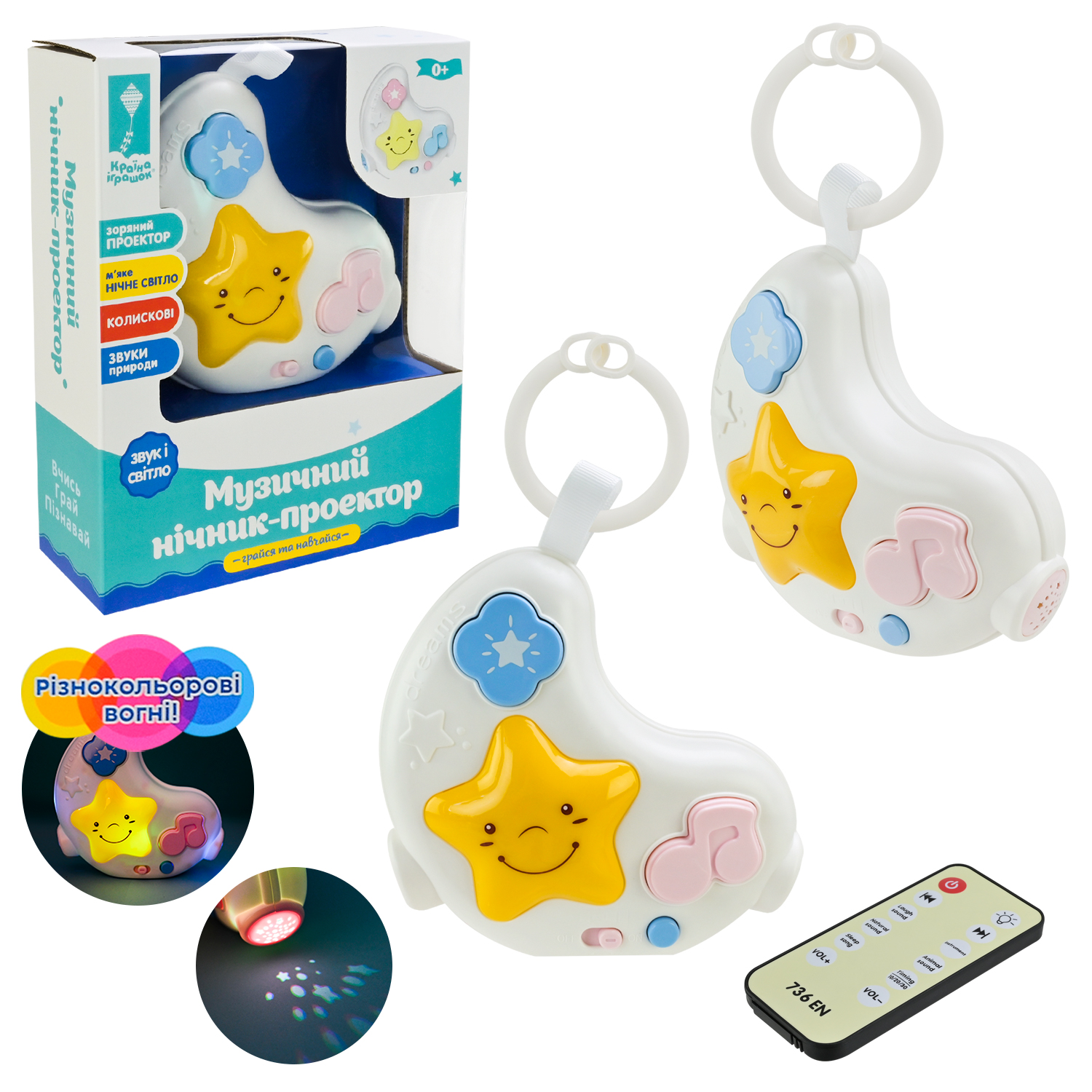 Нічник арт.PL-724-07 (96шт/2) з пультом керування, проектор зоряне небо,муз., короб. 17,5*6,5*21см