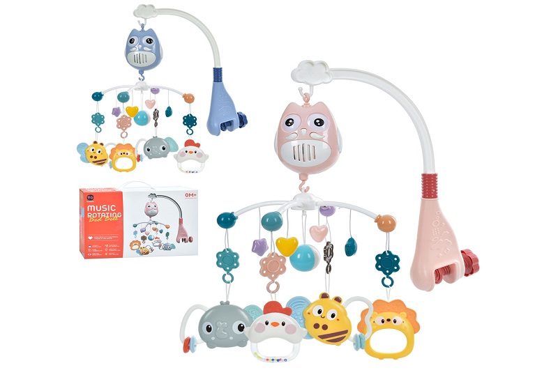 Карусель на кроватку RT668-13 (24шт) підвіски (брязкальце, прорізувач), музика, кнопки гучності, 2ко