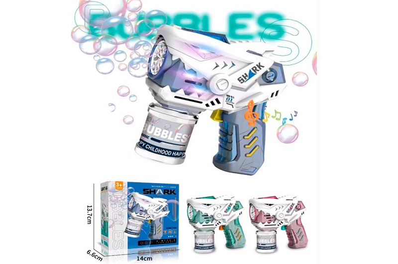 Мильні бульбашки YD6676A (30шт) пістолет-акула, 13см, світло, запаска 7-5см, 3 кольори, на бат-ці, в