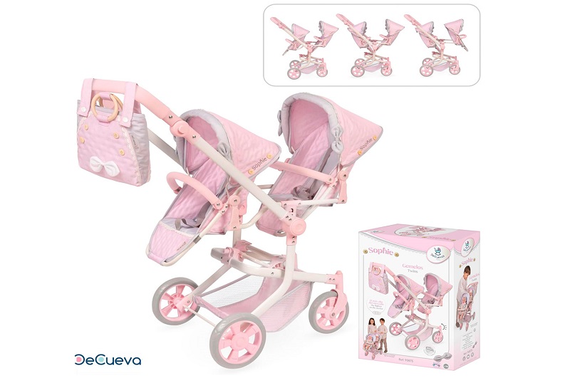 Коляска 90875 (2шт) для ляльки, для близнюків, прогулянкова, ш42-д55-в91см, рег.ручка, сумка, корзин