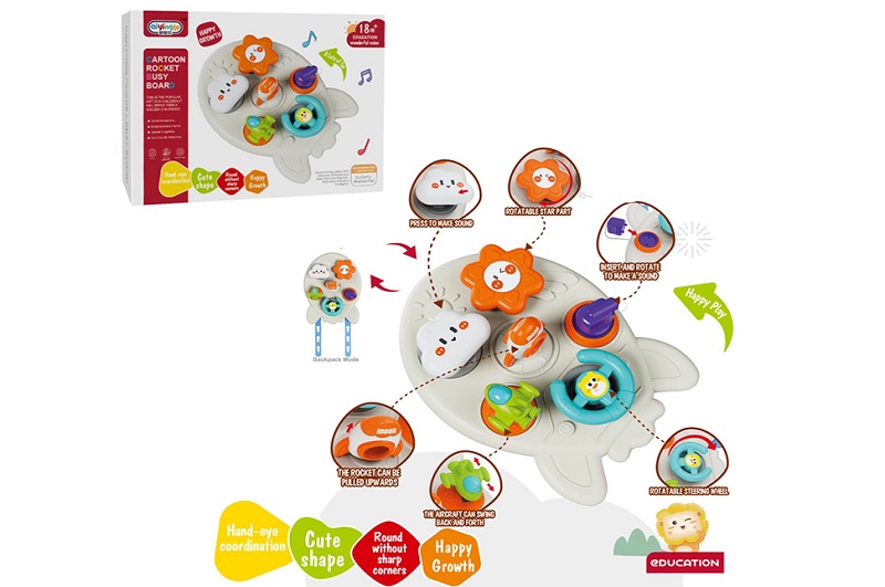 Гра 99-23 (48шт) бізіборд, підвіска на ліжко, 18-24-8см, ракета, кермо-тріскачка, пискавка, заводний