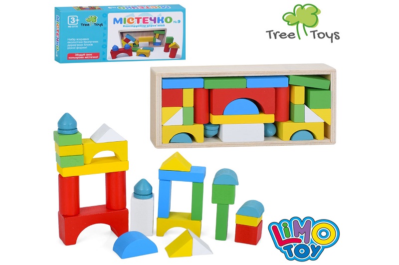 Дерев'яна іграшка Будівельні блоки MD 0770 (50шт) Містечко, фігури, конструктор дерев'яний, в кор-ці