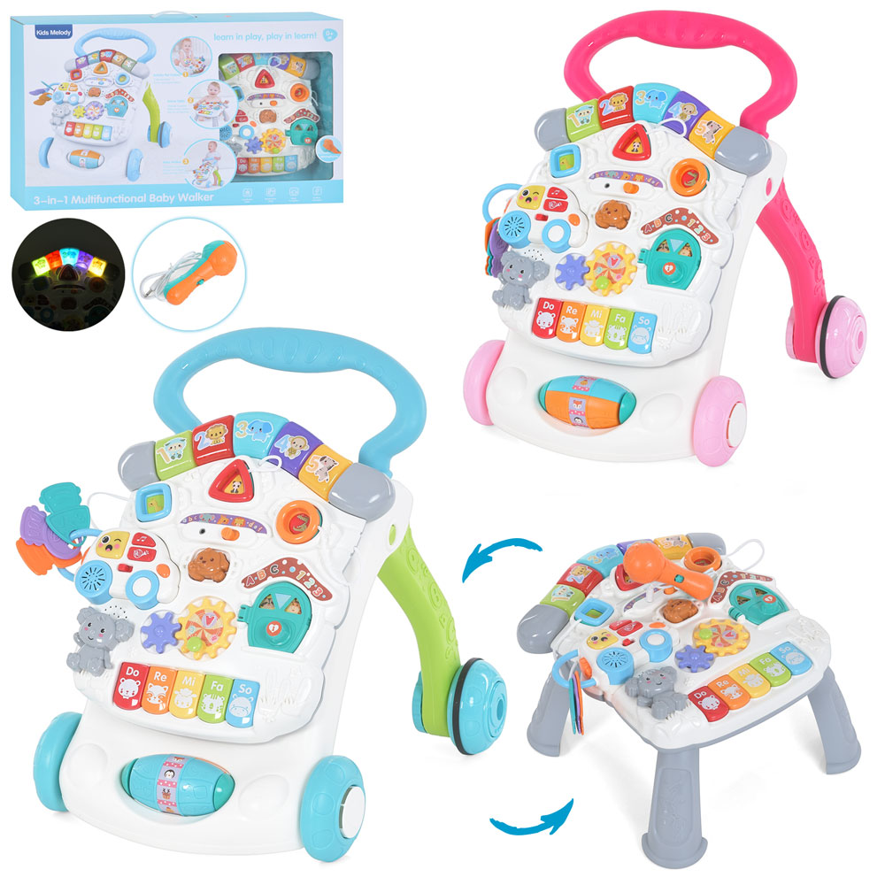 Каталка-ходунки 6605A (4шт) 2в1(столик), піанино, гризунок, шестерні, музика, світло, на бат-ці, 2 к