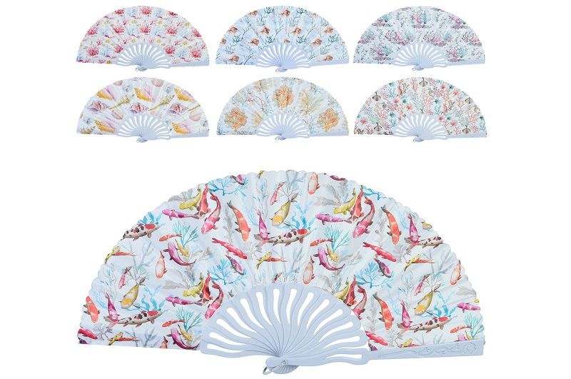 Віяло YG0236 УПАК12шт (420шт) 22,5см, море/морські мешканці, мікс видів, упаковка пакет 12шт