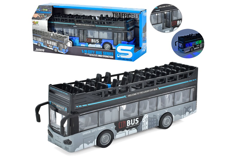 Автобус JS122-122A (18шт) 28см, 2 кольори, звук, світло, на бат-ці(табл), в кор-ці, 33-15,5-9см