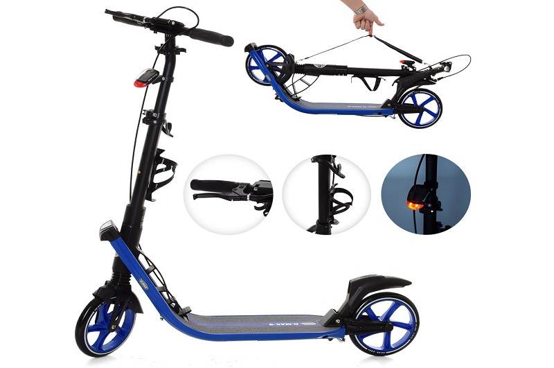 Самокат SR 2-015-4-BL (1шт) доросл,алюм,кол2штПУ200мм,кермо91-102см,ручне гальмо,фара,аморт,синій.