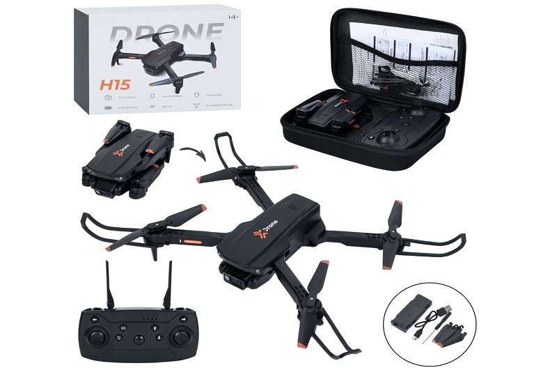Квадрокоптер H15 (12шт) р/к2,4G, 32см, складний, камера, світло, акум, USBзарядне, чохол, в кор-ці,