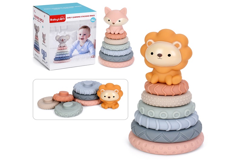 Пірамідка BL8711C-11АF-2 (30шт) кільця 6шт(текстурні, пазли), м'яка, 2 види (лисичка 17см, лев 16,5с