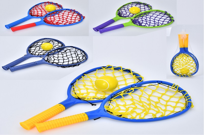 Ракетка MS 4381 (30шт) дитяча, 2шт, 39см, м'яч фомовий 6см, мікс кольорів, у сітці, 17-45-6см