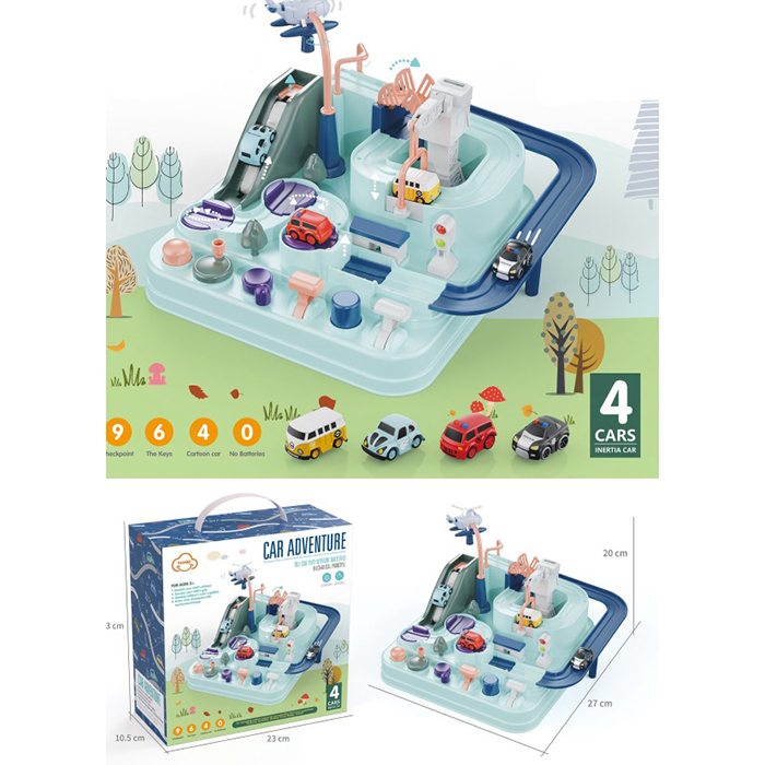 Трек T801F-1 (12шт) рухливі деталі/важелі, 4 машинки 3см, в кор-ці, 23,5-23,5-10,5см