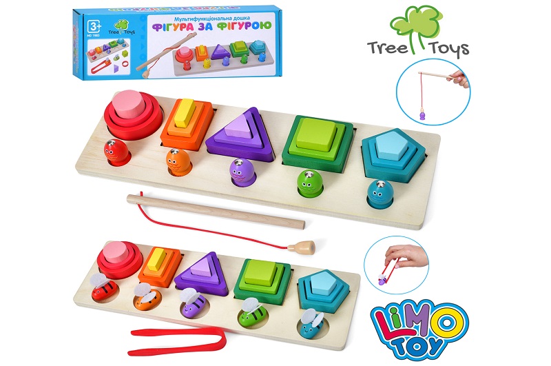 Дерев'яна іграшка Геометрика MD 1983 (40шт) 15фігур, 2 види (риболовля-магнитна/1 вудка/рибки,  Діст