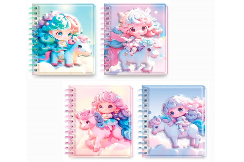 Блокнот MK 5547 (144шт) на спіралі, 11-14-1,5см, лінія, дівчинка на поні, у пакеті, 24шт(4види) в ди