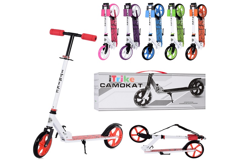 Самокат SR 2-010-4-2 (6шт) сталь,2колПУ200мм,кермо90-100см,підніжка30-10см,підставка,замок,6кольорів