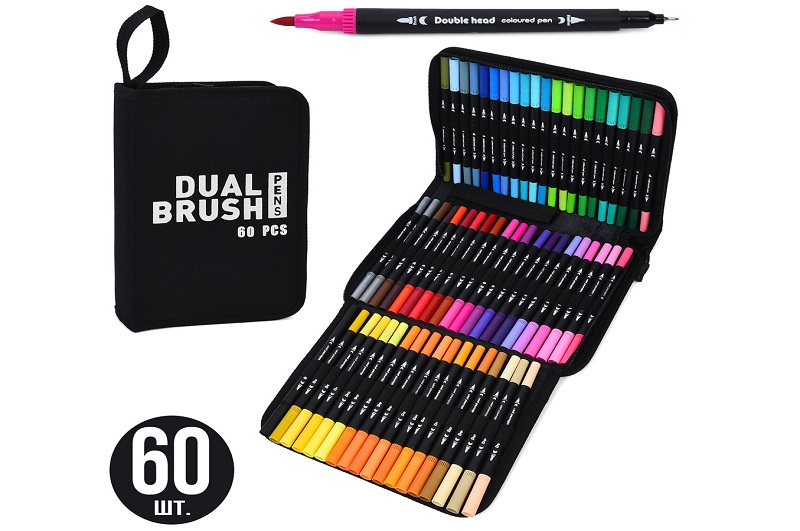 Набір для творчості MK 5766-60 (12шт) маркери, двосторонні, набір 60шт, у пеналі, 18-26,5-4см