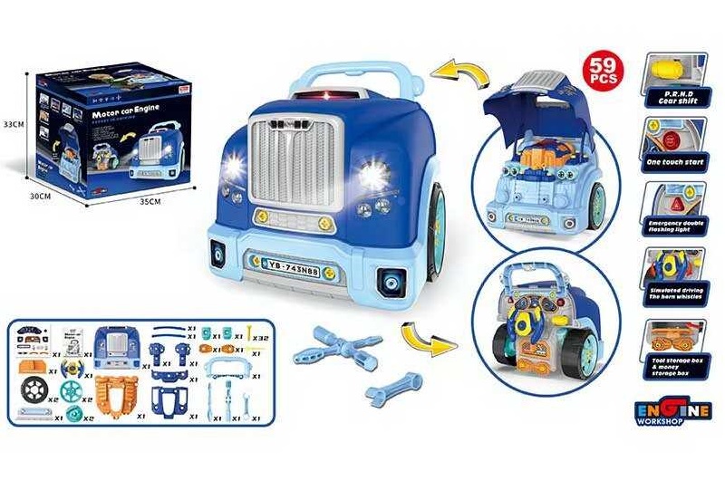 Машина-конструктор D 001-4 (9) 59 деталей, звук, підсвічування, коробка передач, деталі, інструменти