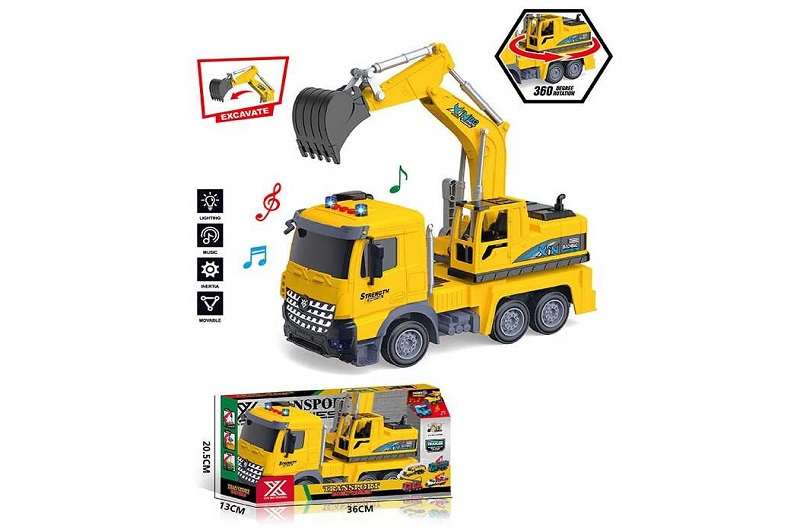 Спецтехніка 688-6 B (24) “Екскаватор”, довжина 27 см, світло, звук, інерція, гумові колеса, платформ