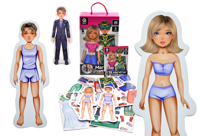 Магнітна одягалка Ксенія і Марко" QB600-006, 42 магніти, 2 ляльки, р. 18,5*6*30,5 см qbee"