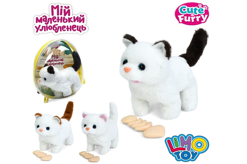 Кіт 777-23C (30шт) 17см, ходить, звук, рухливий хвіст, плюш, кістка, 3 кольори, на бат-ці, в рюкзаку