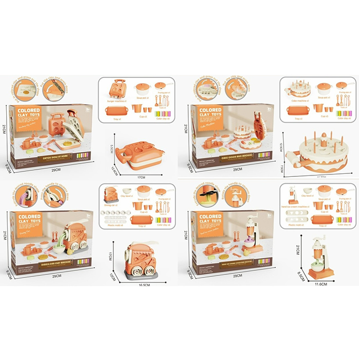 Пластилін MK 5467 (24шт) 6 кольорів(стіках), апарат-прес, посуд, інструменти, 4 види, в кор-ці, 29-2