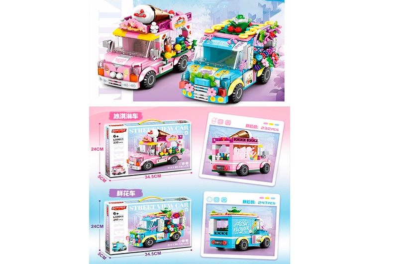Конструктор L33011 (40шт) міська серія, магазин на колесах, 2 види (морозиво 239дет, квіти 247дет),