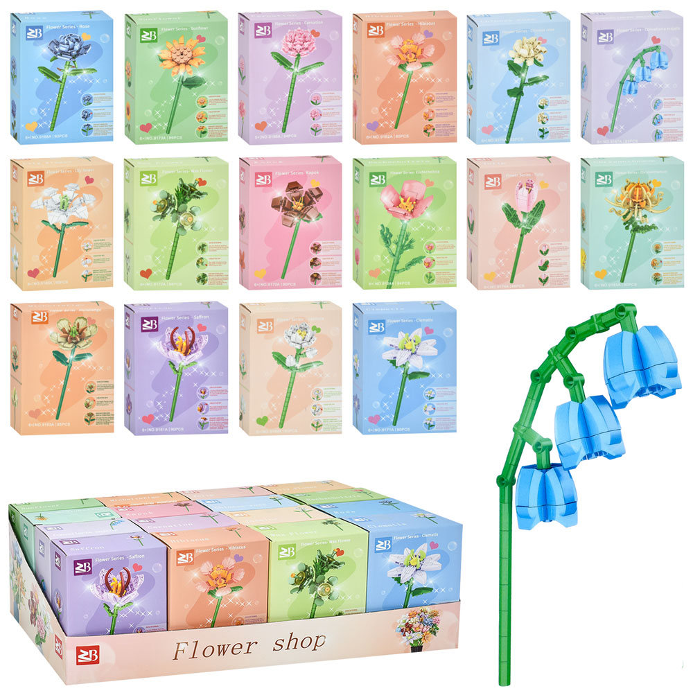 Конструктор 9119A (96шт) квітка, від 80дет, в кор-ці, 16шт(16видів) в дисплеї, 44-15,5-25см