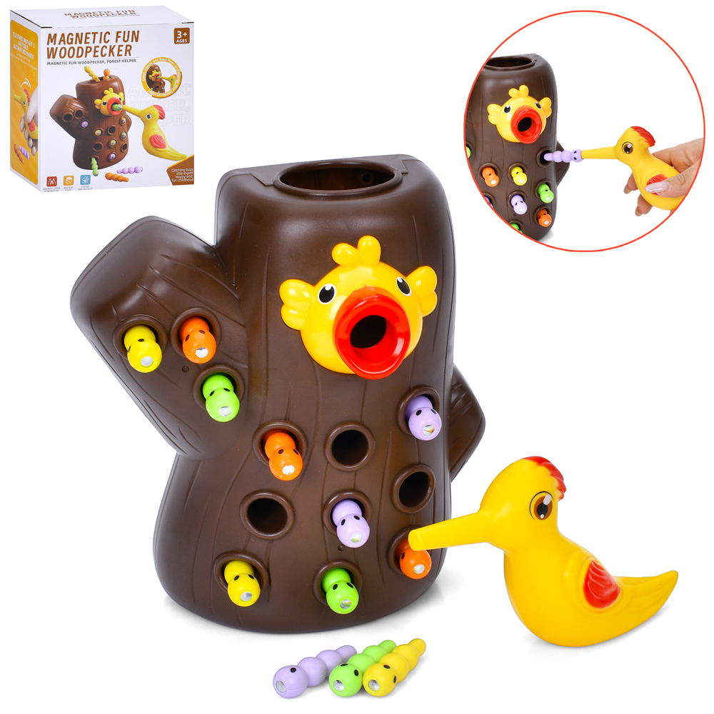 Гра ME-143 (48шт) Нагодуй пташку, магнитна, пташка/дятел, гусениці, в кор-ці, 18-19-10,5см